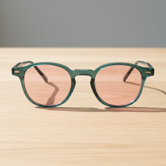 Tina Pink Tinted Lens Sunglasses - Green Round TR90 Frame - Lifestyle Shot