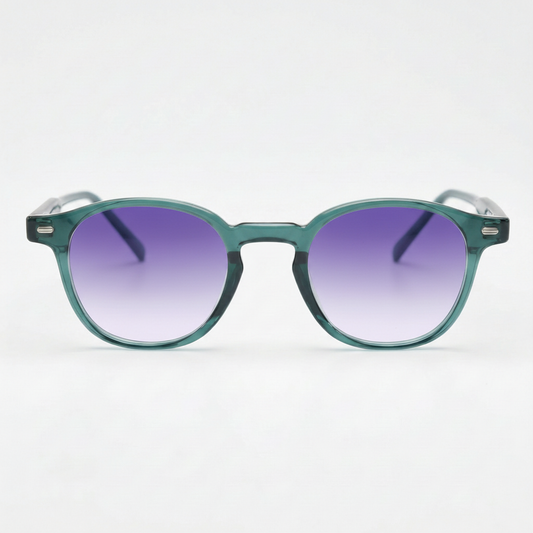 Tina Purple Gradient Lens Sunglasses - Green Round TR90 Frame - Front View