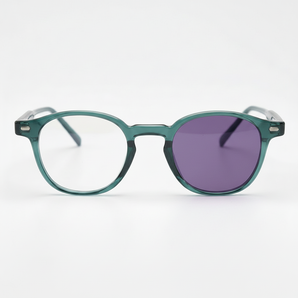 Tina Purple Photochromic Lens Glasses - Green Round TR90 Frame - Front View