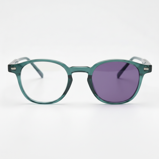 Tina Purple Photochromic Lens Glasses - Green Round TR90 Frame - Front View