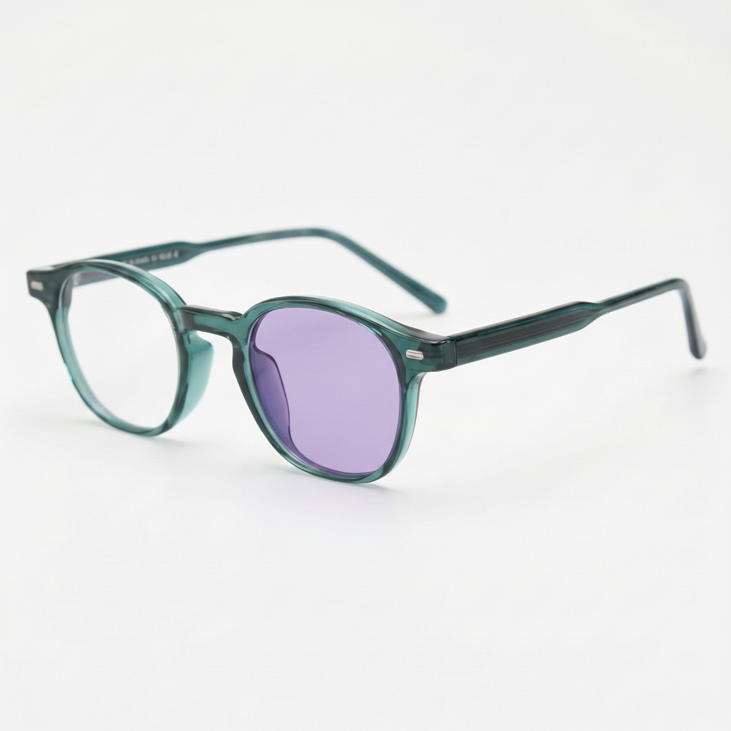 Tina Purple Photochromic Lens Glasses - Green Round TR90 Frame - Side View