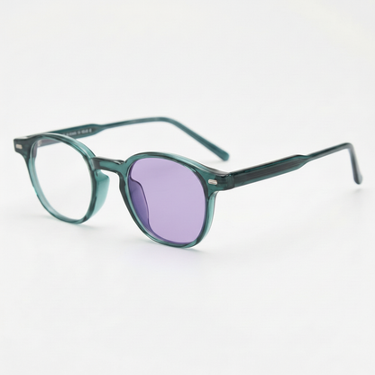 Tina Purple Photochromic Lens Glasses - Green Round TR90 Frame - Side View