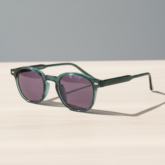 Tina Purple Tinted Lens Sunglasses - Green Round TR90 Frame - Lifestyle Shot