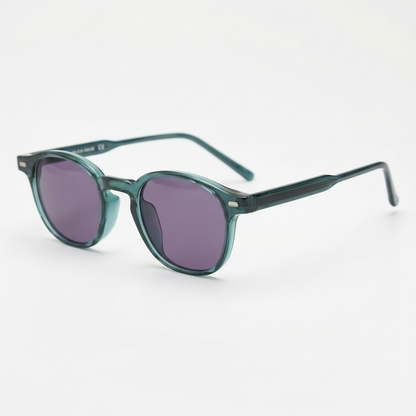 Tina Purple Tinted Lens Sunglasses - Green Round TR90 Frame - Side View