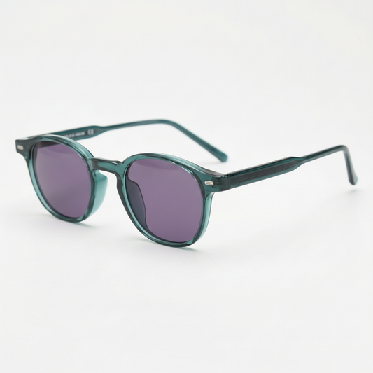 Tina Purple Tinted Lens Sunglasses - Green Round TR90 Frame - Side View