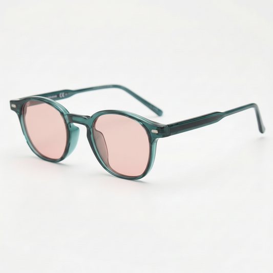 Tina Rose Tinted Lens Sunglasses - Green Round TR90 Frame FL-41 Glasses - Side View