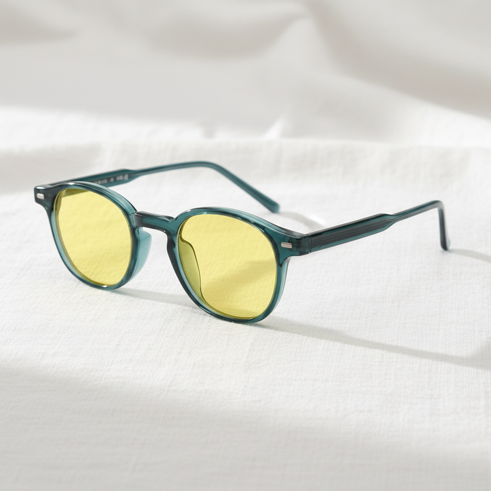 Tina Night Driving Glasses (Yellow Tint) - Green Round TR90 Frame
