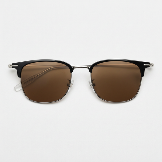 Vicky Brown Tinted Lens Sunglasses - Silver Browline TR90 Frame - Front View