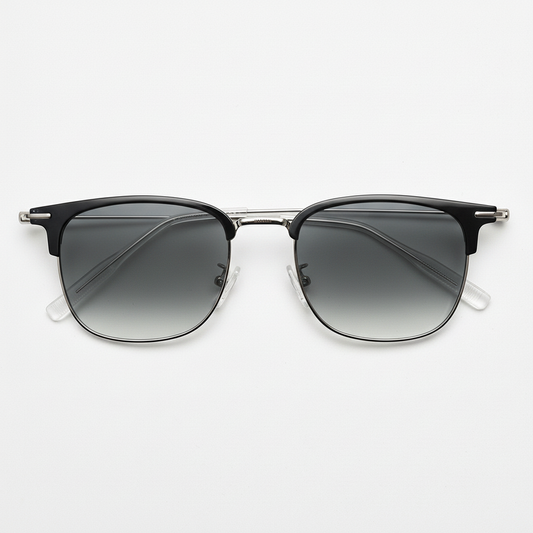 Vicky Grey Gradient Lens Sunglasses - Silver Browline TR90 Frame - Front View