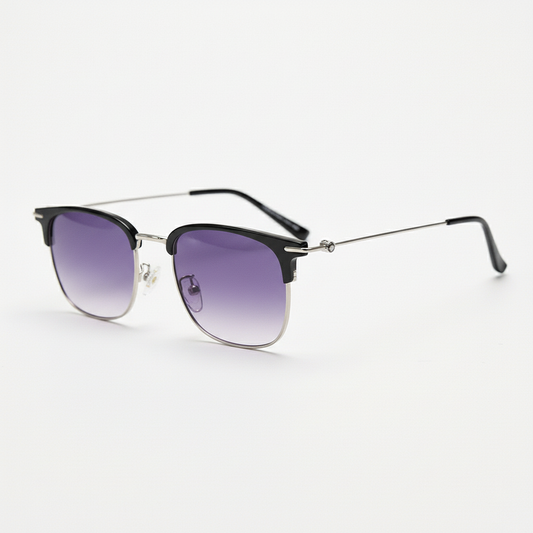Vicky Purple Gradient Lens Sunglasses - Silver Browline TR90 Frame - Side View
