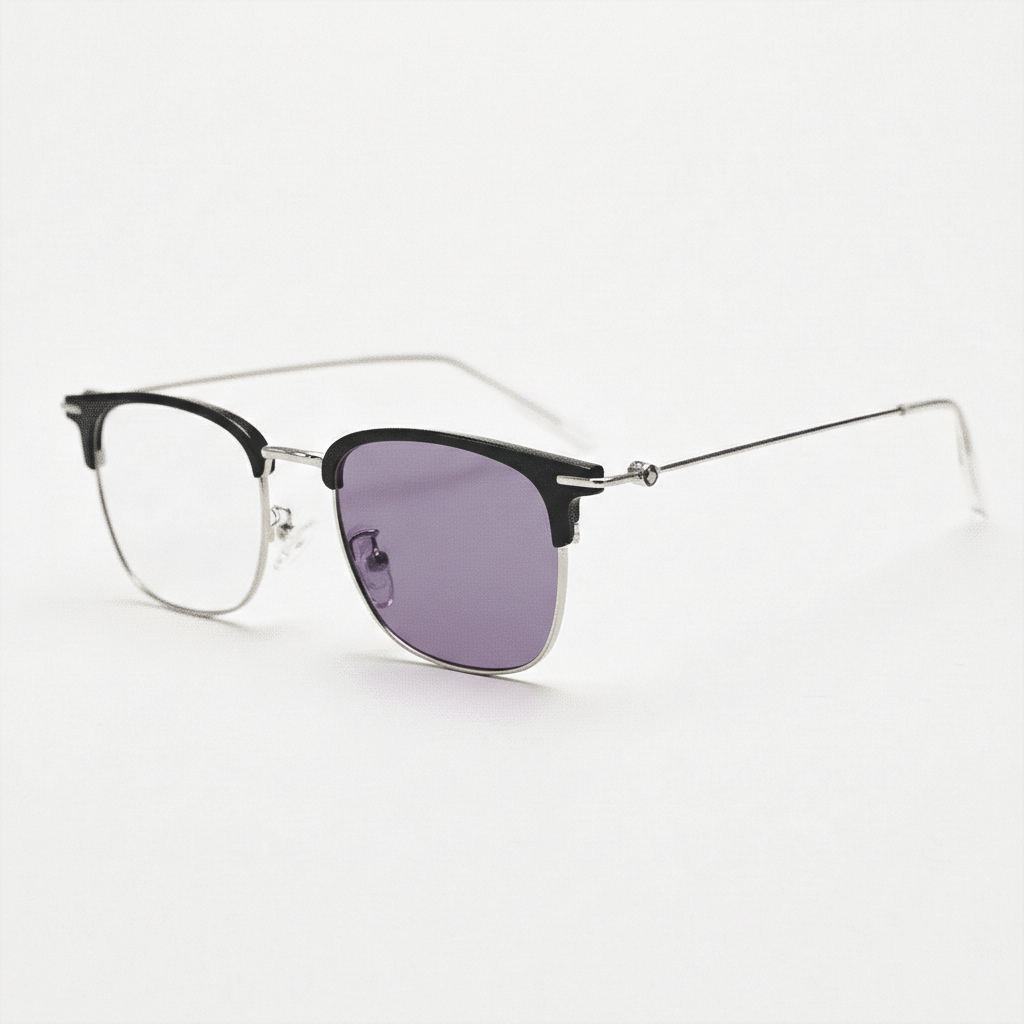 Vicky Purple Photochromic Lens Glasses - Silver Browline TR90 Frame - Side View
