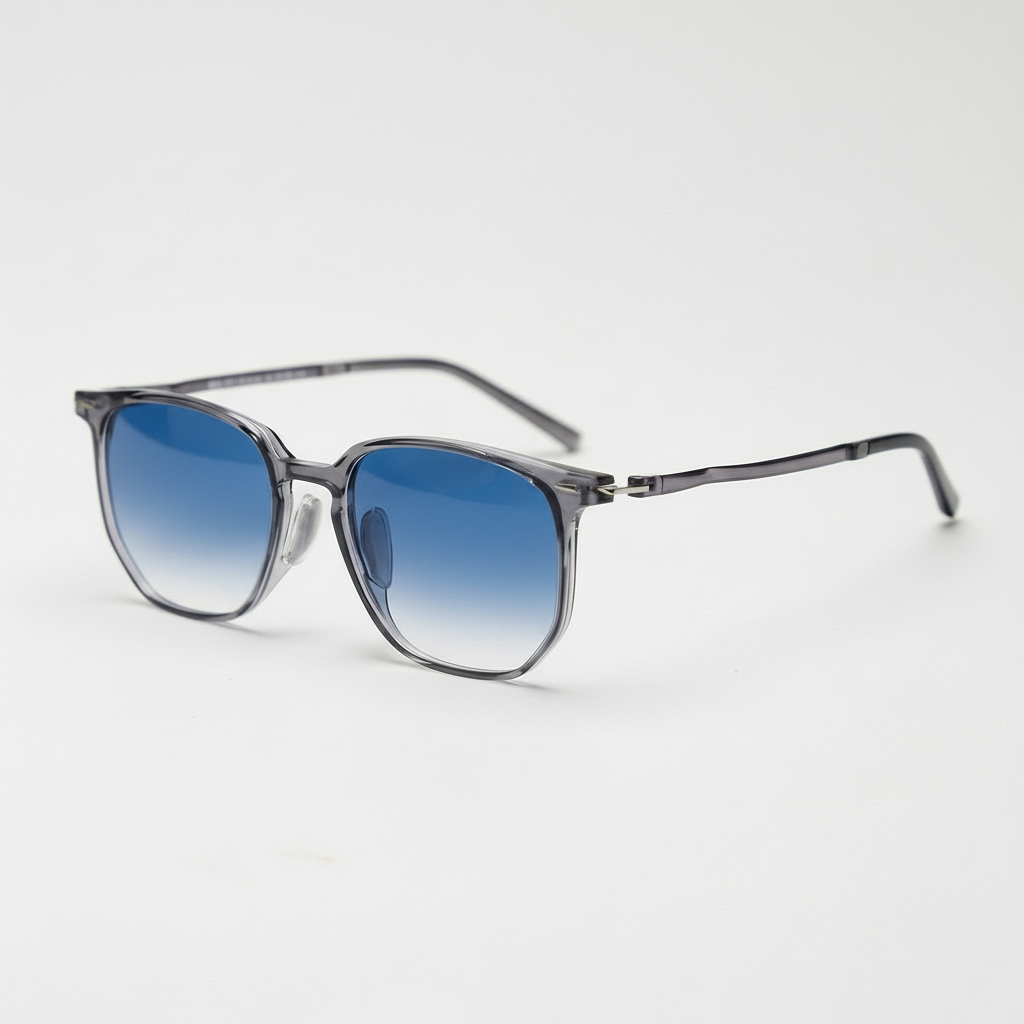 Yetta Blue Gradient Lens Sunglasses - Transparent gray Geometric TR90 Frame - Side View