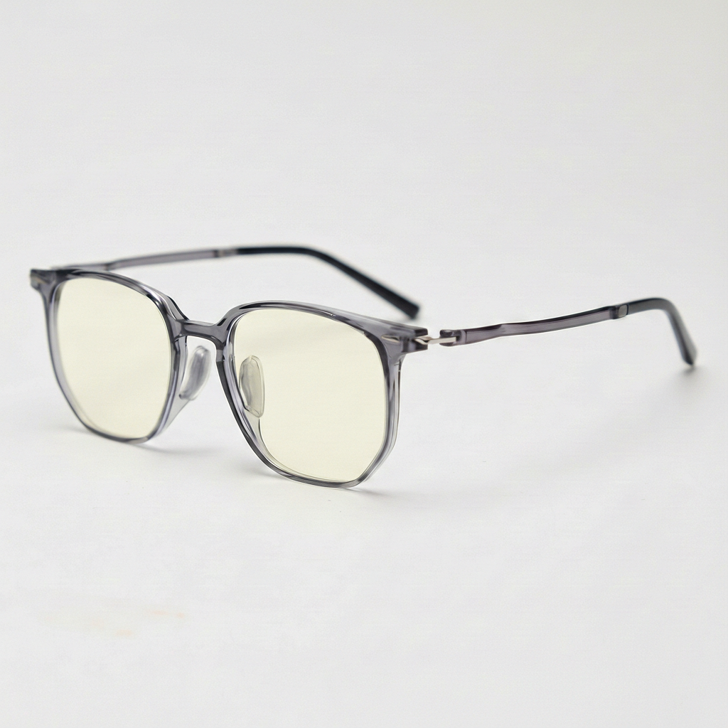 Yetta Blue Light Lens Glasses - Transparent gray Geometric TR90 Frame - Side View