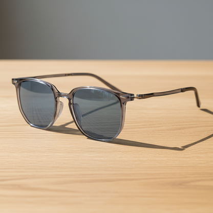Yetta Blue Tinted Lens Sunglasses - Transparent gray Geometric TR90 Frame - Lifestyle Shot