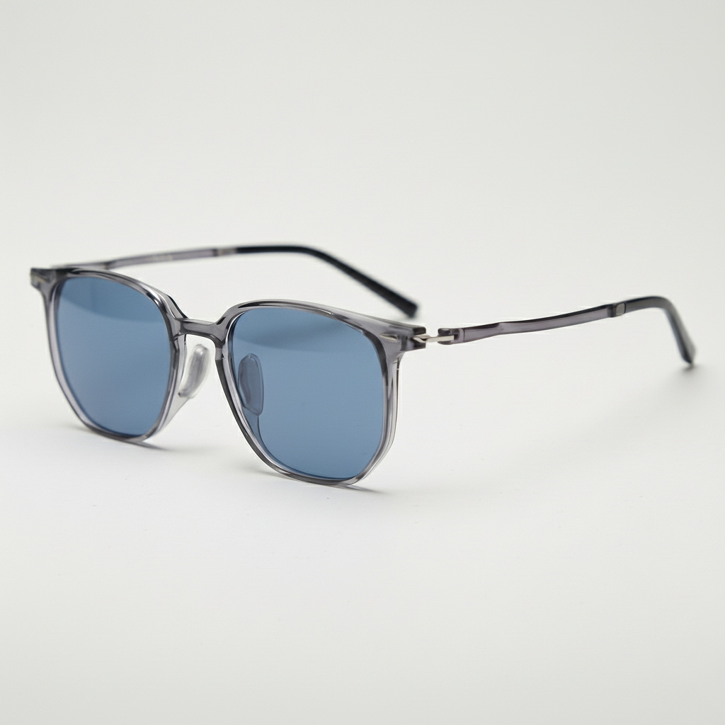 Yetta Blue Tinted Lens Sunglasses - Transparent gray Geometric TR90 Frame - Side View