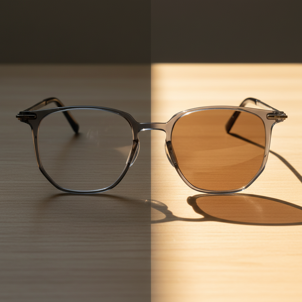 Yetta Brown Photochromic Lens Glasses - Transparent gray Geometric TR90 Frame - Lifestyle Shot