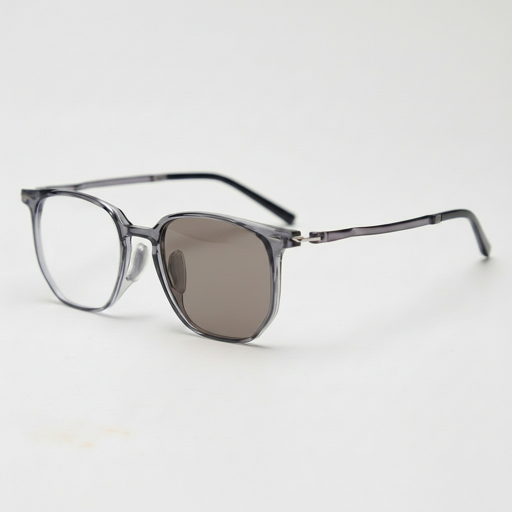 Yetta Brown Photochromic Lens Glasses - Transparent gray Geometric TR90 Frame - Side View