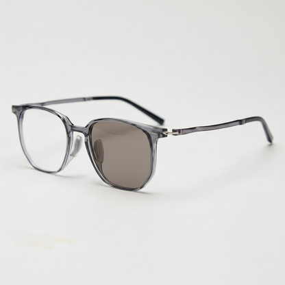 Yetta Brown Photochromic Lens Glasses - Transparent gray Geometric TR90 Frame - Side View