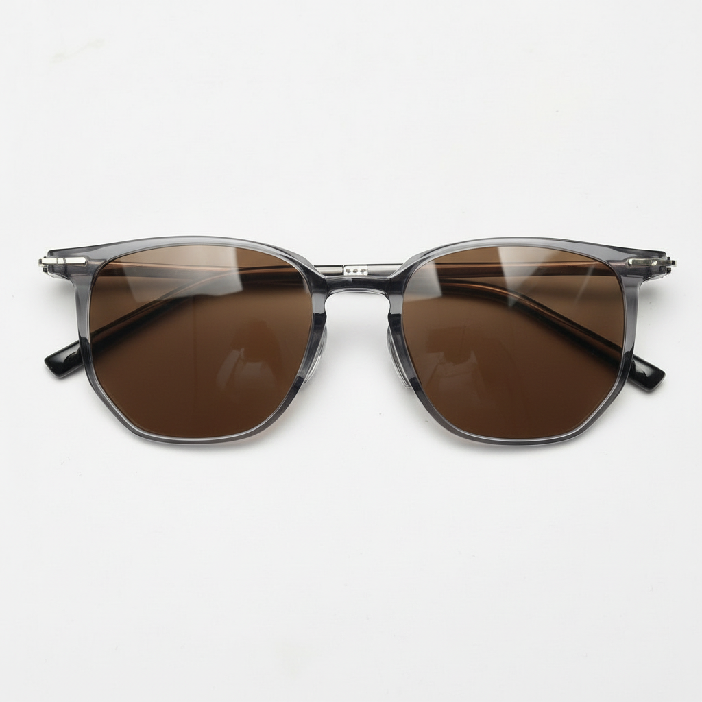 Yetta Brown Tinted Lens Sunglasses - Transparent gray Geometric TR90 Frame - Front View