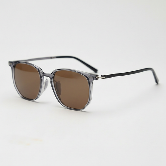 Yetta Brown Tinted Lens Sunglasses - Transparent gray Geometric TR90 Frame - Side View