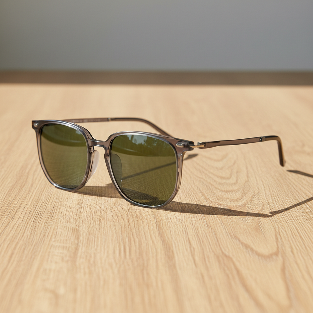 Yetta Green Tinted Lens Sunglasses - Transparent gray Geometric TR90 Frame