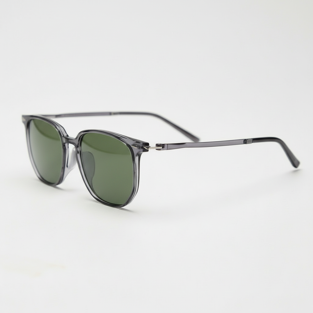 Yetta Green Tinted Lens Sunglasses - Transparent gray Geometric TR90 Frame - Side View