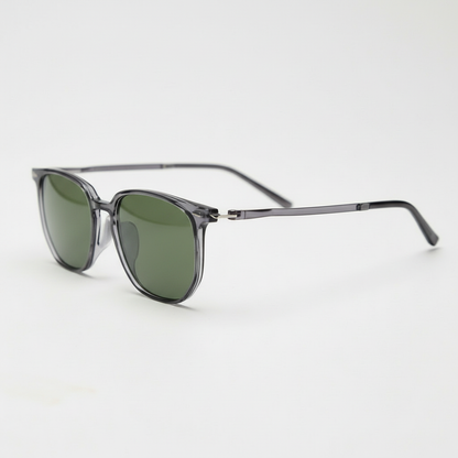 Yetta Green Tinted Lens Sunglasses - Transparent gray Geometric TR90 Frame - Side View
