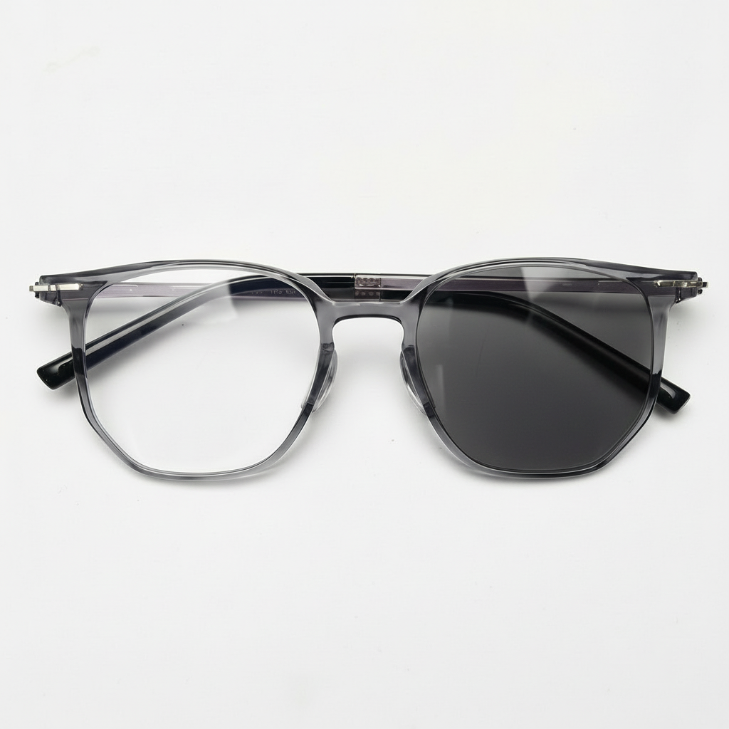 Yetta Grey Photochromic Lens Glasses - Transparent gray Geometric TR90 Frame - Front View