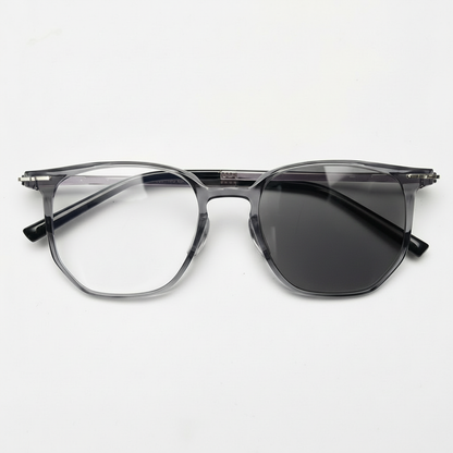 Yetta Grey Photochromic Lens Glasses - Transparent gray Geometric TR90 Frame - Front View