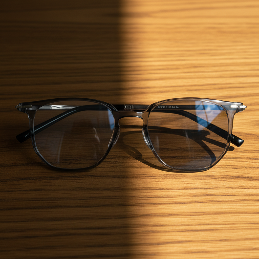 Yetta Grey Photochromic Lens Glasses - Transparent gray Geometric TR90 Frame - Lifestyle Shot