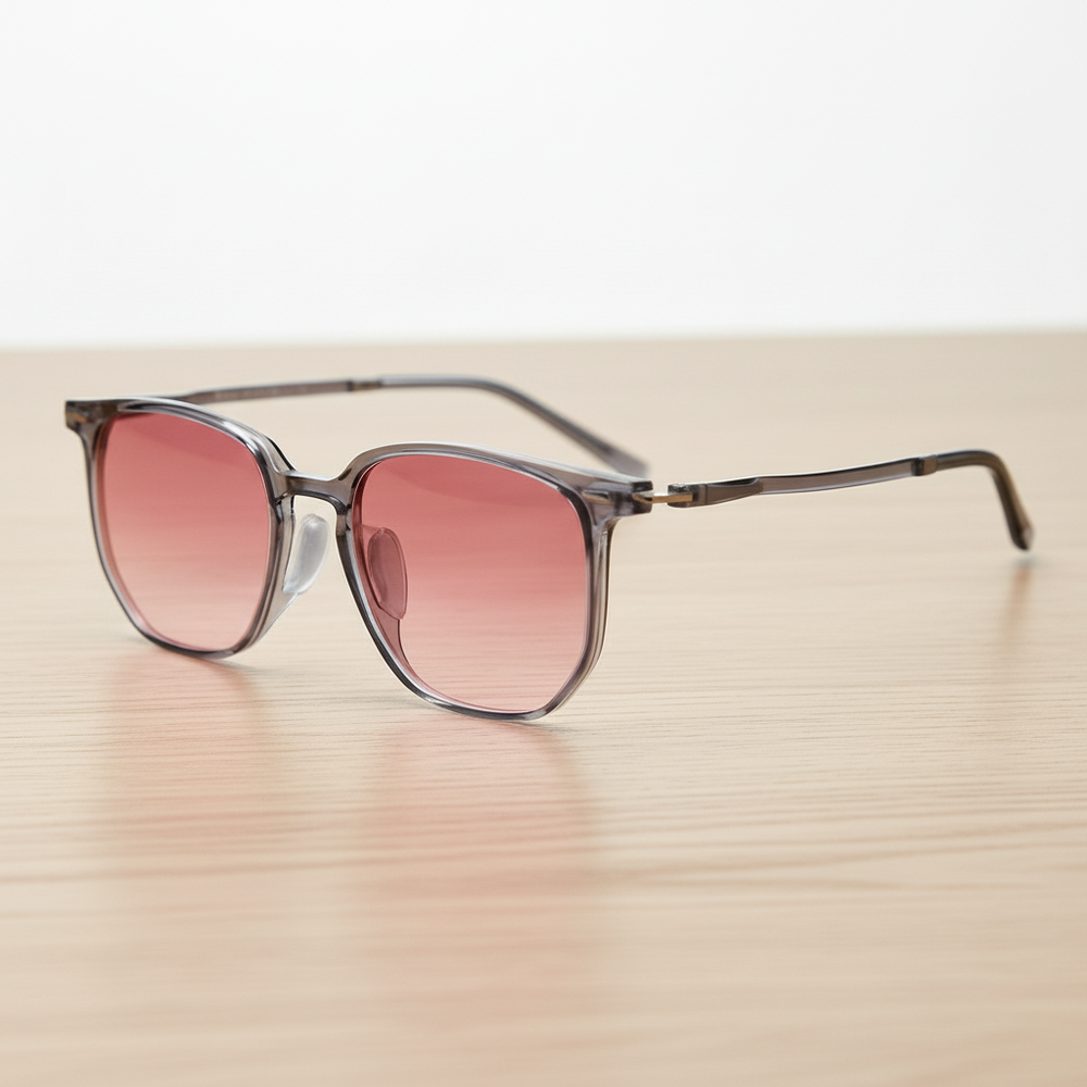 Yetta Pink Gradient Lens Sunglasses - Transparent gray Geometric TR90 Frame