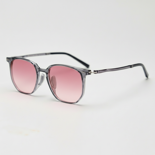 Yetta Pink Gradient Lens Sunglasses - Transparent gray Geometric TR90 Frame - Side View