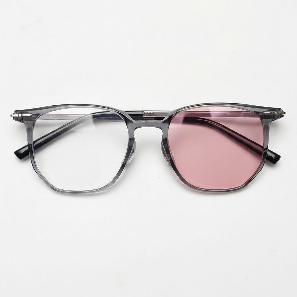 Yetta Pink Photochromic Lens Glasses - Transparent gray Geometric TR90 Frame - Front View