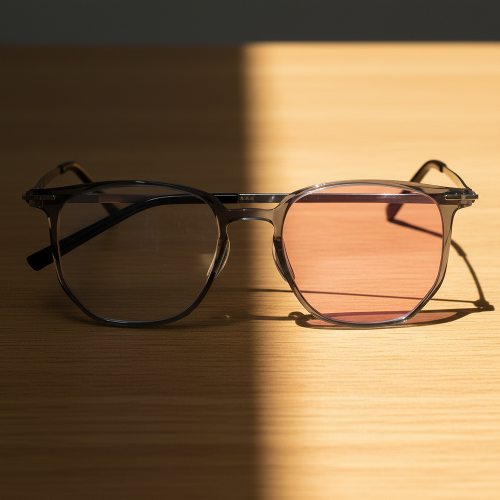 Yetta Pink Photochromic Lens Glasses - Transparent gray Geometric TR90 Frame