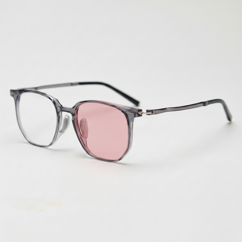 Yetta Pink Photochromic Lens Glasses - Transparent gray Geometric TR90 Frame - Side View