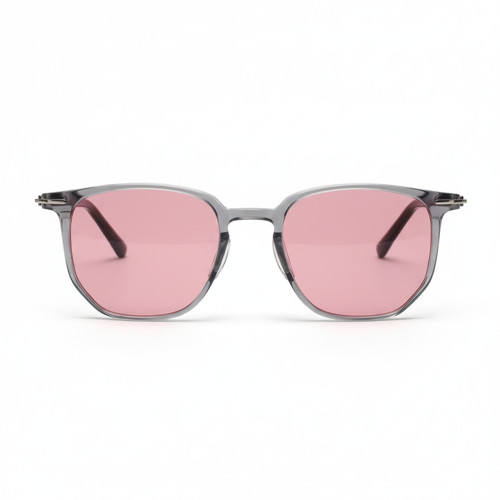 Yetta Pink Tinted Lens Sunglasses - Transparent gray Geometric TR90 Frame - Front View