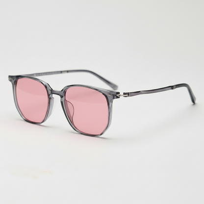 Yetta Pink Tinted Lens Sunglasses - Transparent gray Geometric TR90 Frame - Side View