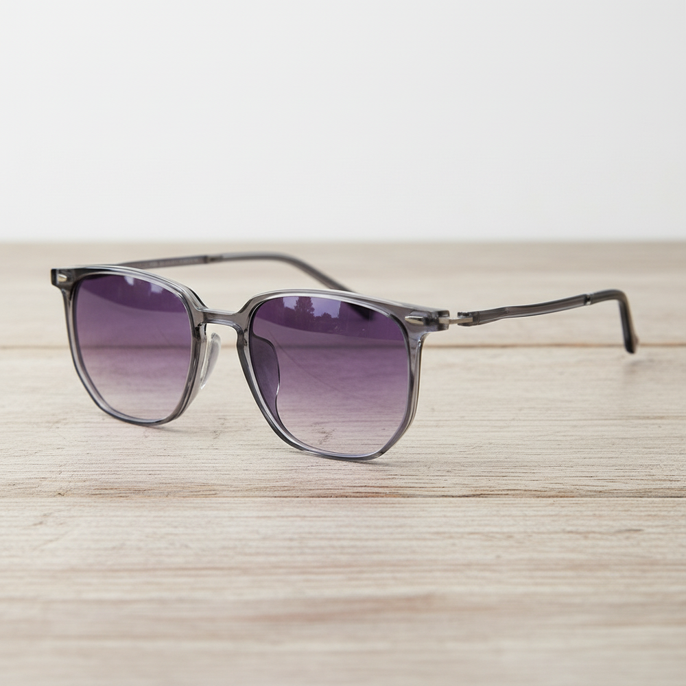 Yetta Purple Gradient Lens Sunglasses - Transparent gray Geometric TR90 Frame
