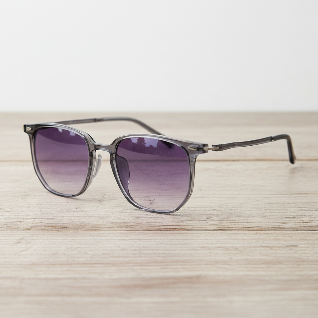 Yetta Purple Gradient Lens Sunglasses - Transparent gray Geometric TR90 Frame - Lifestyle Shot