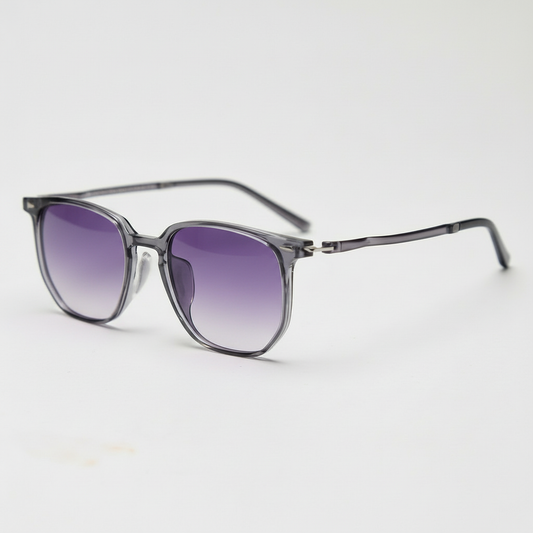 Yetta Purple Gradient Lens Sunglasses - Transparent gray Geometric TR90 Frame - Side View