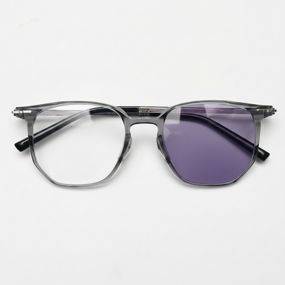 Yetta Purple Photochromic Lens Glasses - Transparent gray Geometric TR90 Frame - Front View