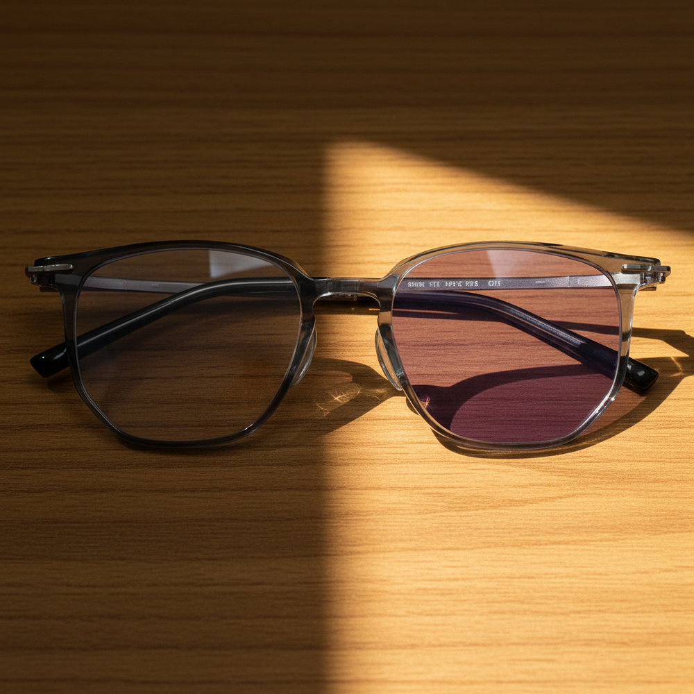 Yetta Purple Photochromic Lens Glasses - Transparent gray Geometric TR90 Frame