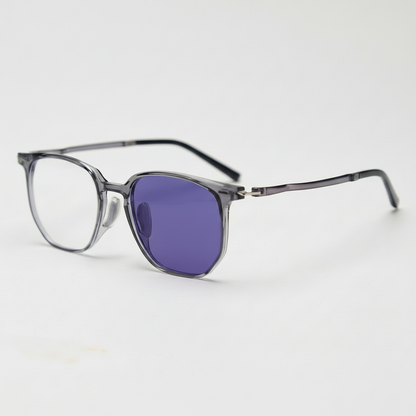 Yetta Purple Photochromic Lens Glasses - Transparent gray Geometric TR90 Frame - Side View