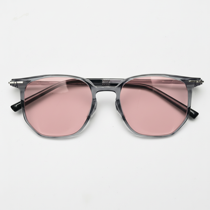 Yetta Rose Tinted Lens Sunglasses - Transparent gray Geometric TR90 Frame FL-41 Glasses - Front View