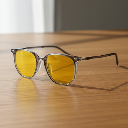 Yetta Yellow Tinted Lens Sunglasses - Transparent gray Geometric TR90 Frame - Lifestyle Shot