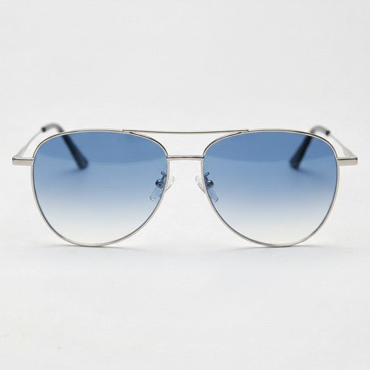 Zoe Blue Gradient Lens Sunglasses - Silver Aviator Metal Frame - Front View