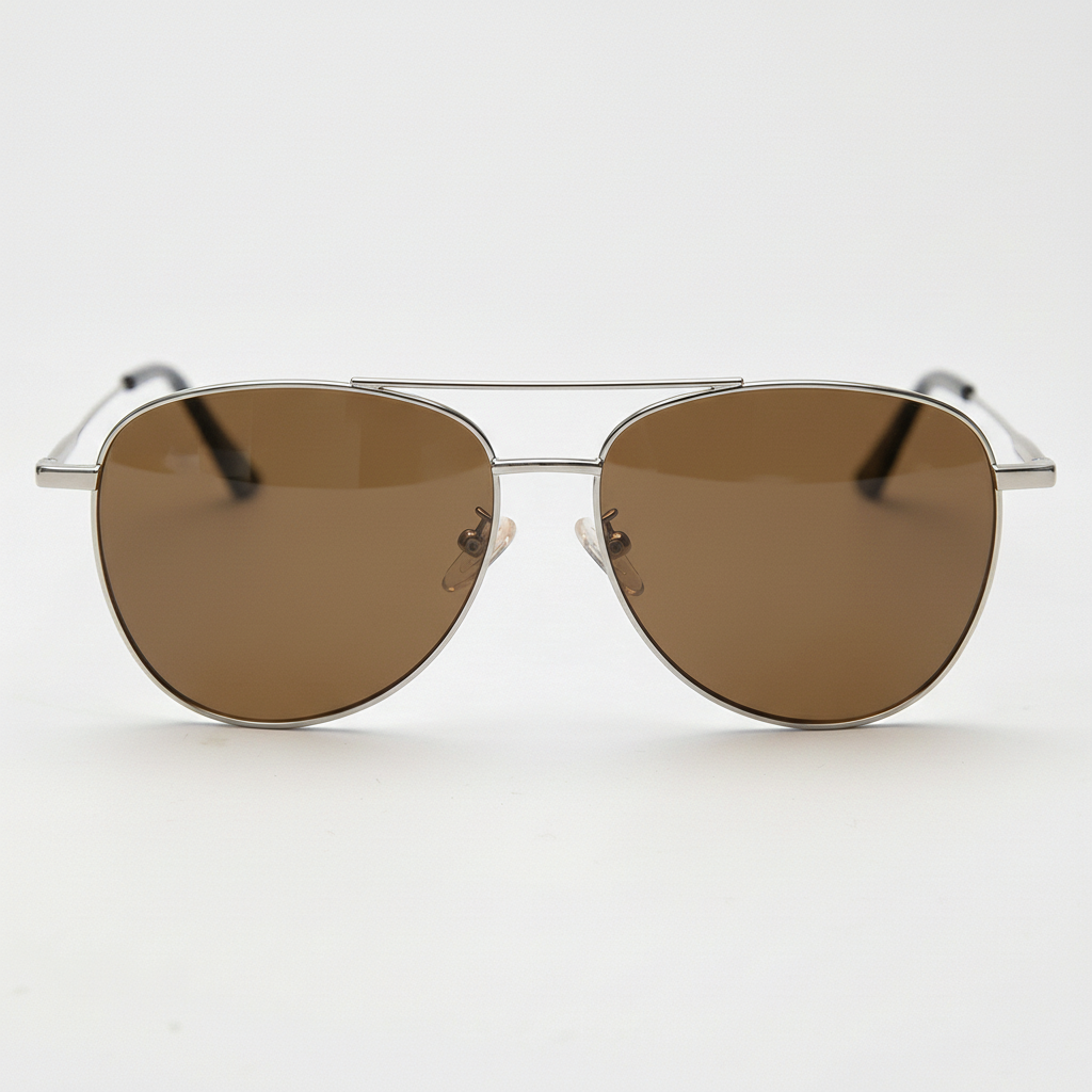 Zoe Brown Tinted Lens Sunglasses - Silver Aviator Metal Frame - Front View
