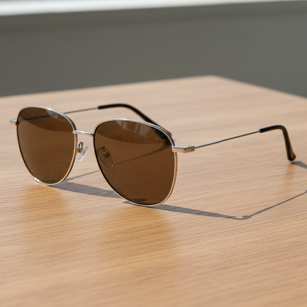 Zoe Brown Tinted Lens Sunglasses - Silver Aviator Metal Frame - Lifestyle Shot