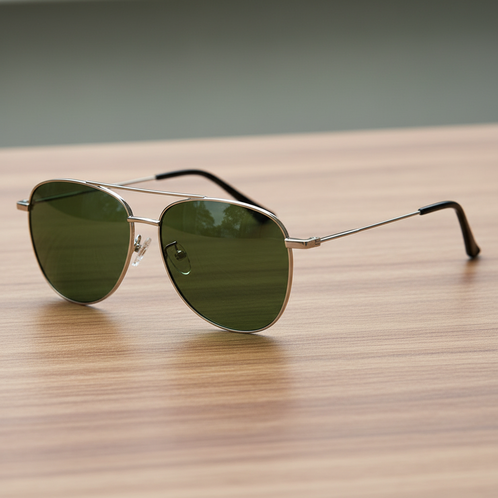 Zoe Green Tinted Lens Sunglasses - Silver Aviator Metal Frame - Lifestyle Shot