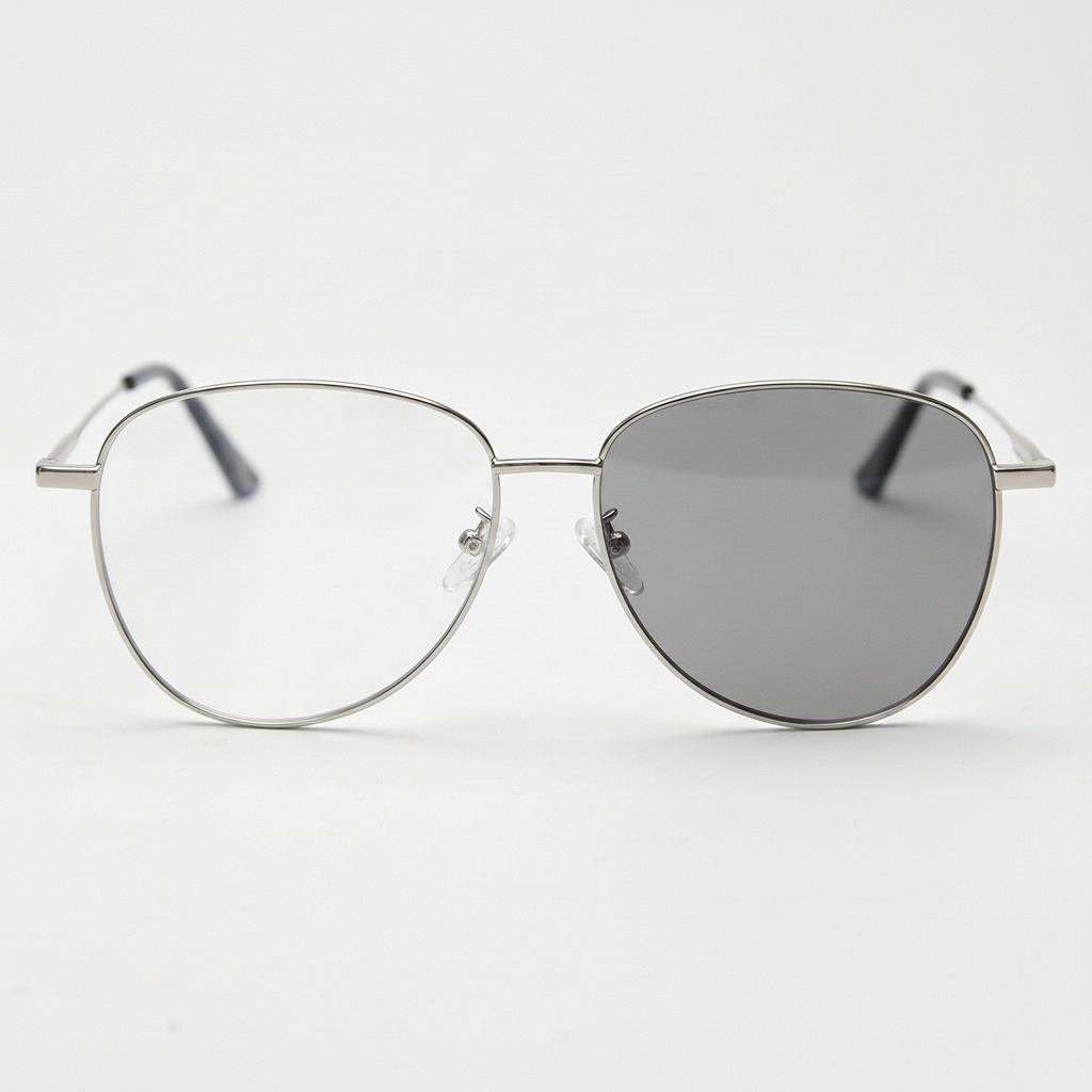 Zoe Grey Photochromic Lens Glasses - Silver Aviator Metal Frame - Front View